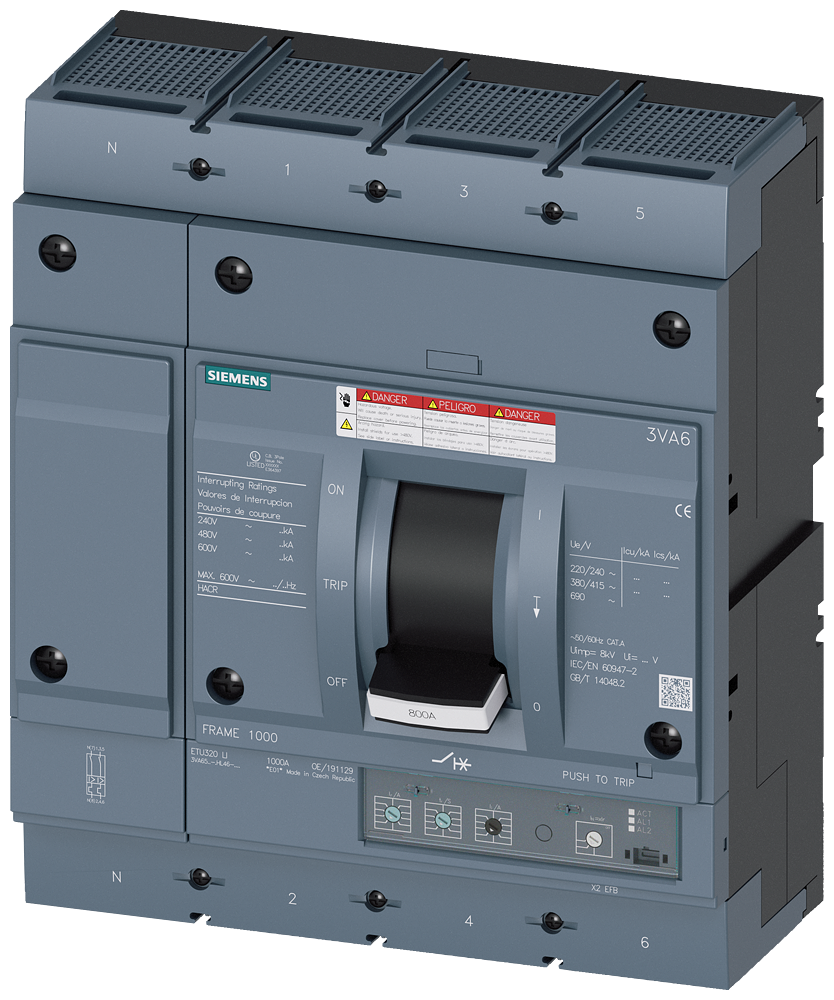 DISJUNTOR UL FRAME 800 600 A DE 4 POLOS 65 KA ETU3 LI AB 3VA65606HL460AA0 SIEMENS