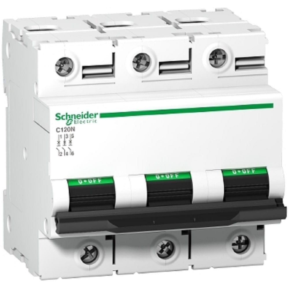 [Imagem DISJUNTOR MINI TRIPOLAR C120N CURVA C 125A 440V A9N18369 SCHNEIDER]