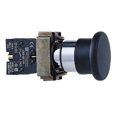 [Imagem BOTÃO Ø22MM METÁLICO RETORNO POR MOLA COGUMELO Ø40MM PRETO NA XB2BC21C SCHNEIDER]