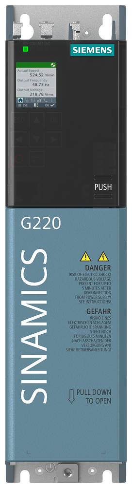 [Imagem do produto SINAMICS G220 3 AC 380 ... 480 V 2,2 KW / 3 CV PROFINET / ETHERNET/IP 6SL41130CA112AF0 SIEMENS]