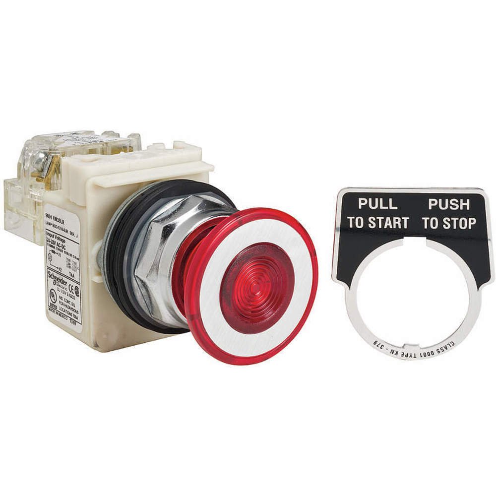[Imagem BOTÃO LUMINOSO Ø30MM METÁLICO COGUMELO Ø41MM EMPURRAR PUXAR VERMELHO NA+NF 9001KR9P35LRRH13 SCHNEIDER]