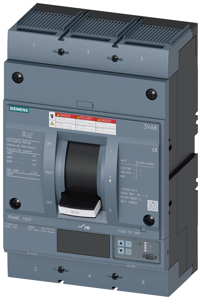 DISJUNTOR UL FRAME 800 600 A DE 3 POLOS 65 KA ETU5 LSI 3VA65606JP360AA0 SIEMENS