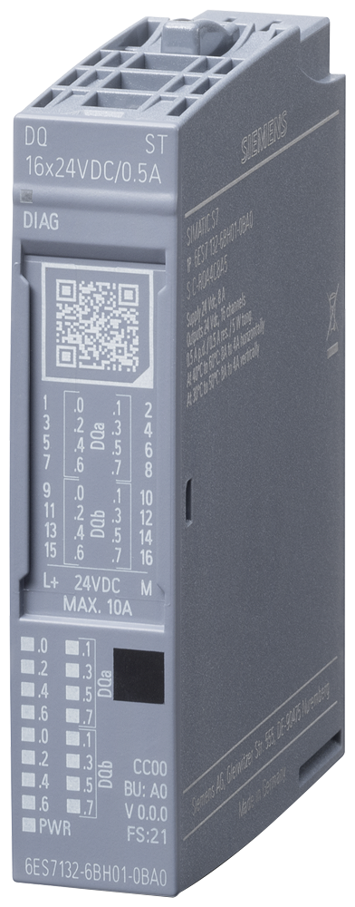 [Imagem MÓDULO DE SAÍDA DIGITAL 16X24VDC 0.5A SIMATIC ET 200SP 6ES71326BH010BA0 SIEMENS]