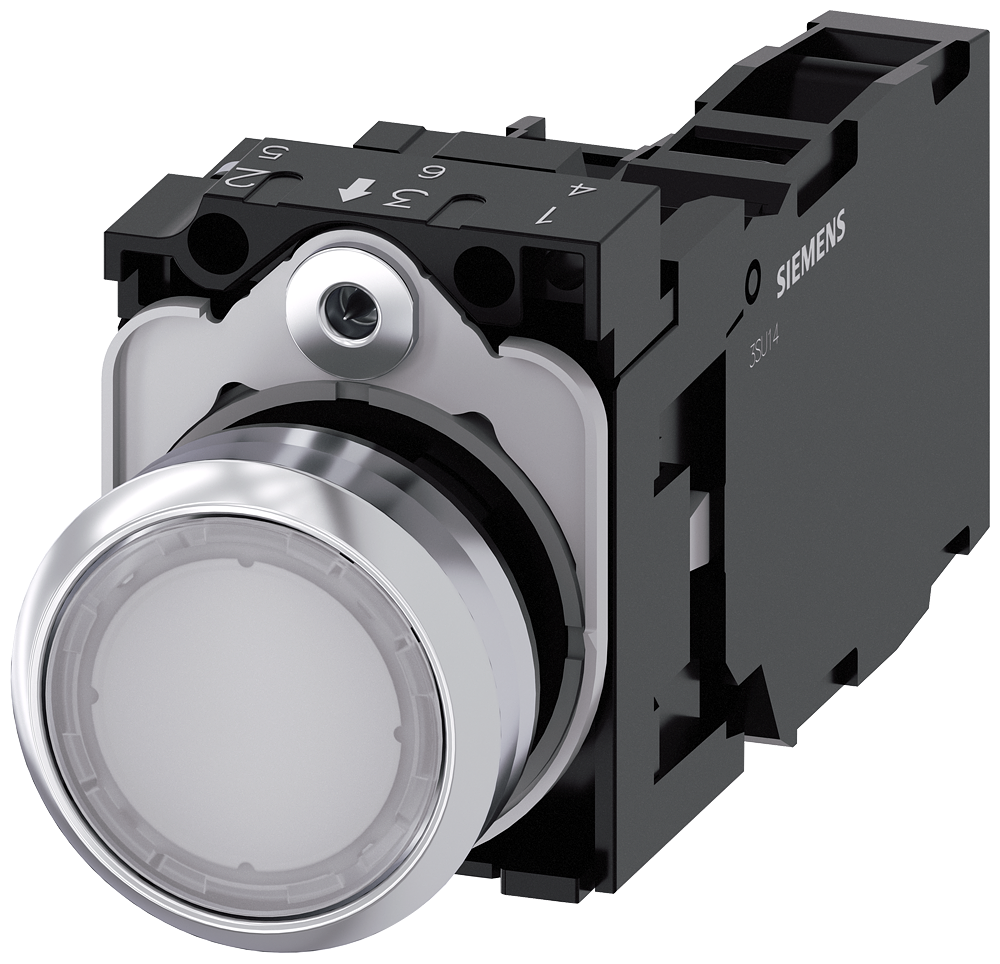 [Imagem do produto BOTÃO METÁLICO ILUMIANADO 24V PARA 1NA+1NF BRANCO 3SU11520AB601FA0 SIEMENS]