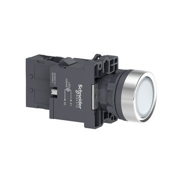 [Imagem BOTÃO LUMINOSO Ø22MM PLÁSTICO, RETORNO POR MOLA BRANCO NA 220VCA XA2EW31M1 SCHNEIDER]