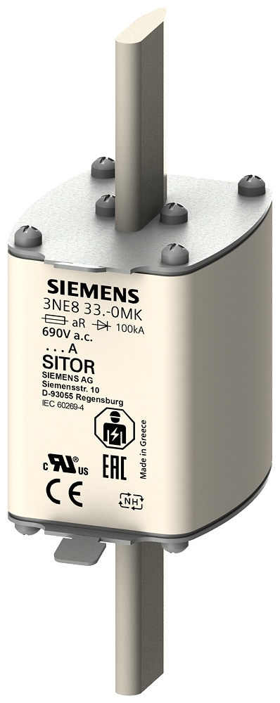[Imagem do produto ELEMENTO DE FUSÍVEL SITOR, COM CONTATOS DE FACA, NH2, IN: 350 A, AR, UN CA: 6 3NE83310MK SIEMENS]