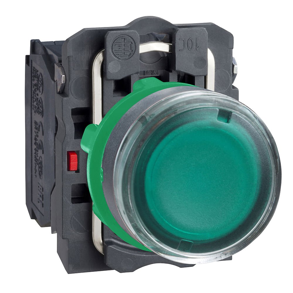 [Imagem BOTÃO LUMINOSO Ø22MM PLÁSTICO, RETORNO POR MOLA, VERDE, NA+NF, 230VCA XB5AW33M5 SCHNEIDER]