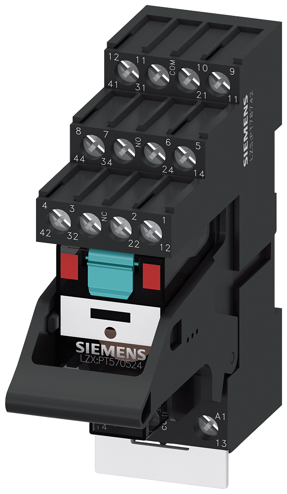 RELÉ DE ENCAIXE APARELHO COMPLETO 24V CA 4 INVERSORES MÓDULO LED VERMELHO BASE LZS:PT5B5R24 SIEMENS