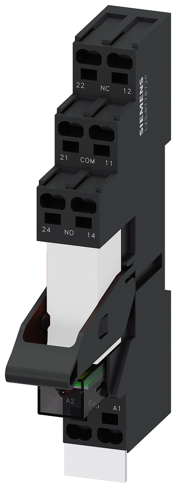 RELÉ DE ENCAIXE CC24V 1CI LED VERDE BASE COM SEPARAÇÃO LÓGICA TERMINAL D LZS:RT3D4L24A SIEMENS