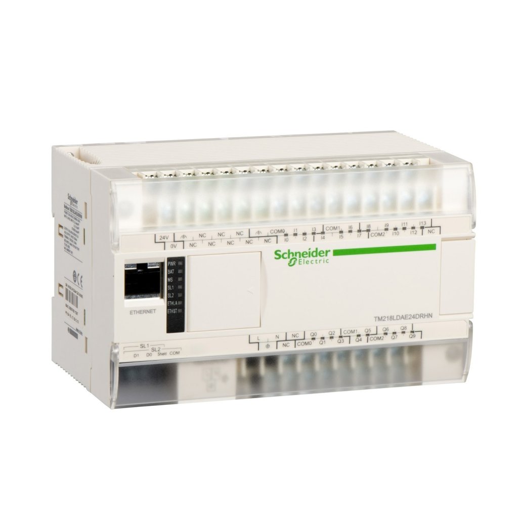 [Imagem CONTROLADOR LÓGICO PROGRAMÁVEL 14 ENTRADAS / 10 SAÍDAS DIGITAIS SAÍDAS RELÉ MODBUS RTU/ASCII/TCP SERIAL RS485 110/220 VAC TM218LDAE24DRHN SCHNEIDER]