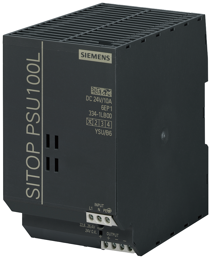 [Imagem FONTE DE ALIMENTAÇÃO 10A 230VCA ENTRADA SAÍDA 24VCC SITOP PSU100L 6EP13341LB00 SIEMENS]
