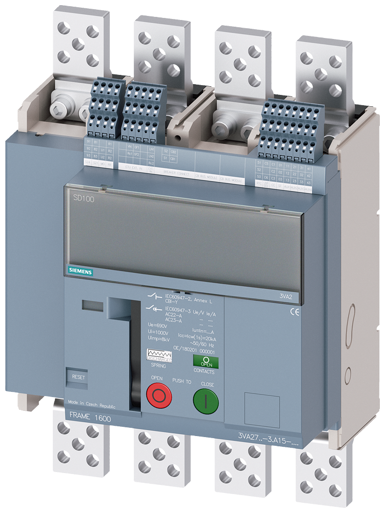 [Imagem SECCIONADOR DE CORTE EM CARGA DE MONTAGEM FIXA FRAME 1600; COM RTC E 4AUX ICU... 3VA27161AA254HA7 SIEMENS]