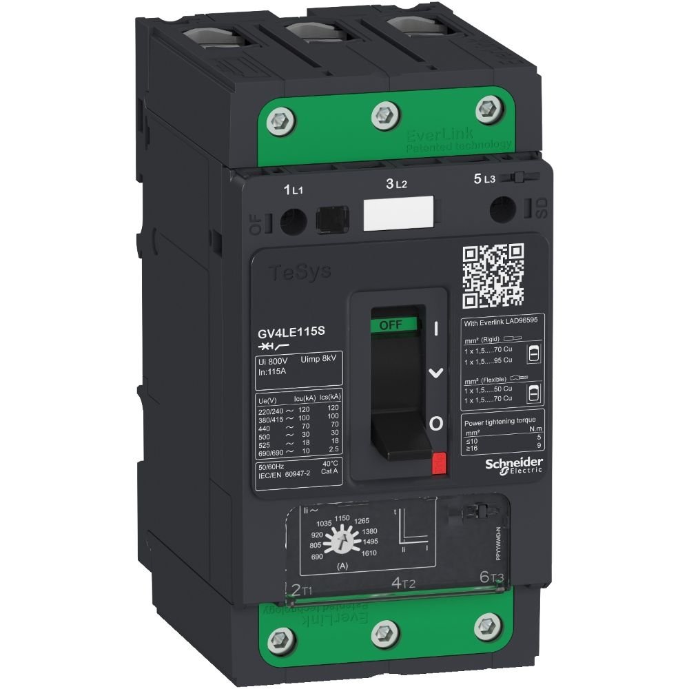 [Imagem DISJUNTOR MOTOR TRIPOLAR MAGNÉTICO TESYS 80A 50KA 690V GV4LE80N SCHNEIDER]