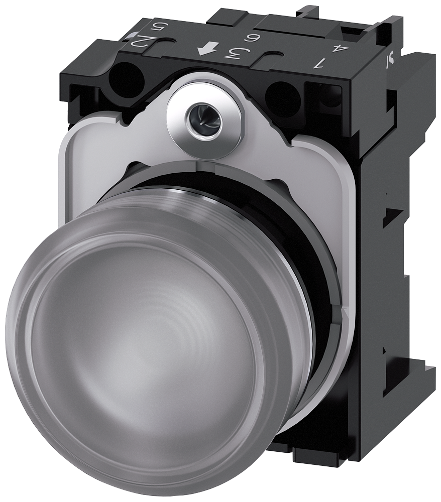 [Imagem do produto SINALIZADOR LUMINOSO, 22MM, REDONDO, METAL, ALTO BRILHO, TRANSPARENTE, LENTE, 3SU11536AA701AA0 SIEMENS]