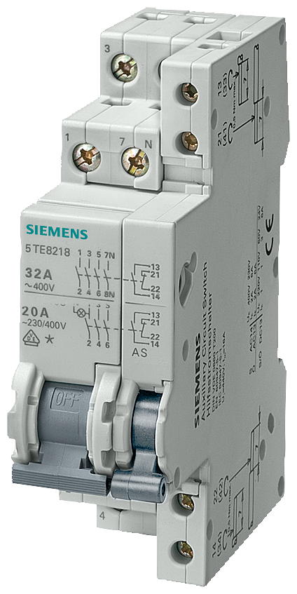 CHAVE LIGA/DESLIGA 20A 3NA+N COM CONTATO AUXILIAR 1NA+1NF 5TE8118 SIEMENS