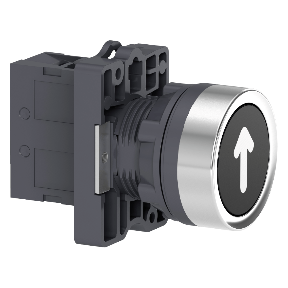 [Imagem BOTÃO Ø22MM PLÁSTICO RETORNO POR MOLA PRETO GRAVAÇÃO NA XA2EA3351 SCHNEIDER]