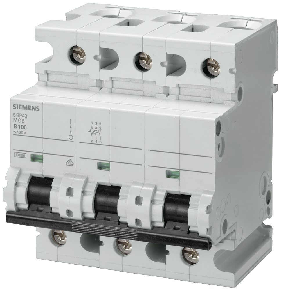 [Imagem DISJUNTOR AUTOMÁTICO 400V 10KA, DE 3 POLOS, D, 100A, P=70MM 5SP43918 SIEMENS]