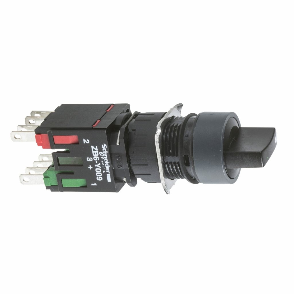 [Imagem COMUTATOR PLASTICO 16MM COM MANOPLA REDONDO 2POS FIXAS 1NA 1 XB6AD225B SCHNEIDER]