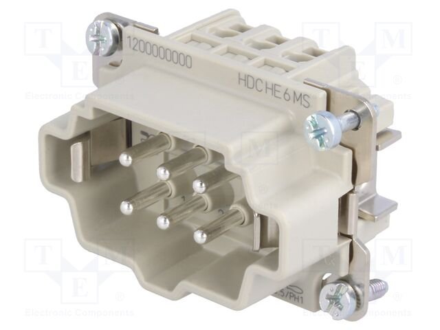 [Imagem do produto PORTA CONTATO MACHO HDC HE 06P MS TAM 3 SC: 2,5 500V 24A 1200000000 WEIDMULLER]