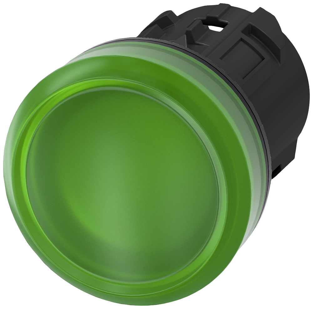 [Imagem SINALIZADOR LUMINOSO 22MM REDONDO PLÁSTICO VERDE LENTE PLANO 3SU10016AA400AA0 SIEMENS]