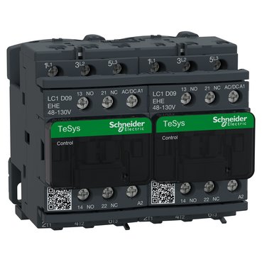 [Imagem do produto TESYS D REVERSING CONTACTOR - 3P - <= 440 V - 9 A AC-3 - 48...130 V AC/DC COIL SCHNEIDER]
