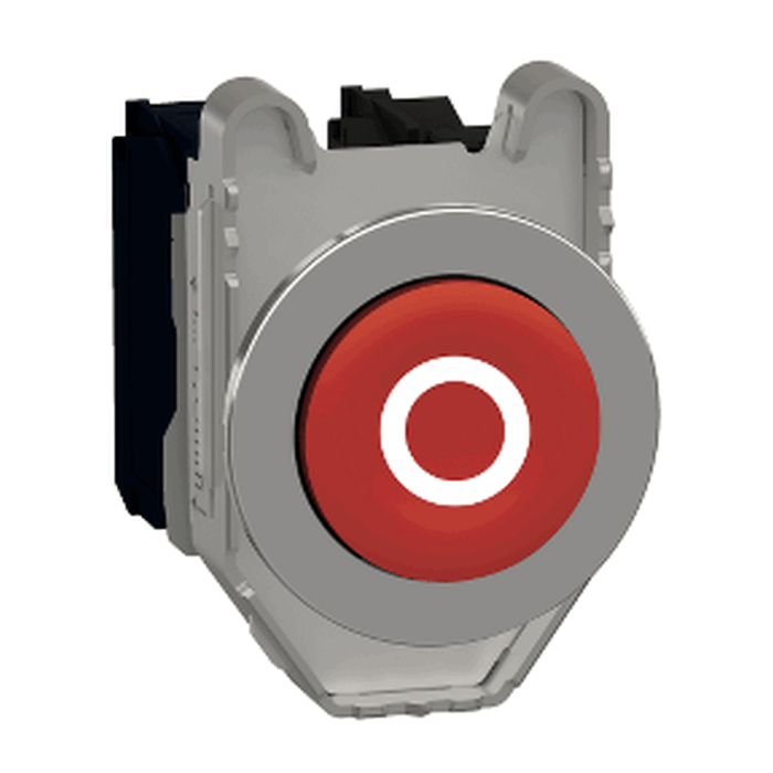 [Imagem BOTÃO FACEADO Ø30MM METÁLICO SALIENTE RETORNO POR MOLA VERMELHO O NA+NF XB4FL4325 SCHNEIDER]