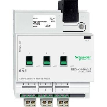 [Imagem MÓDULO ATUADOR DE CHAVE COM ACIONAMENTO MANUAL KNX 3X10V SCHNEIDER]