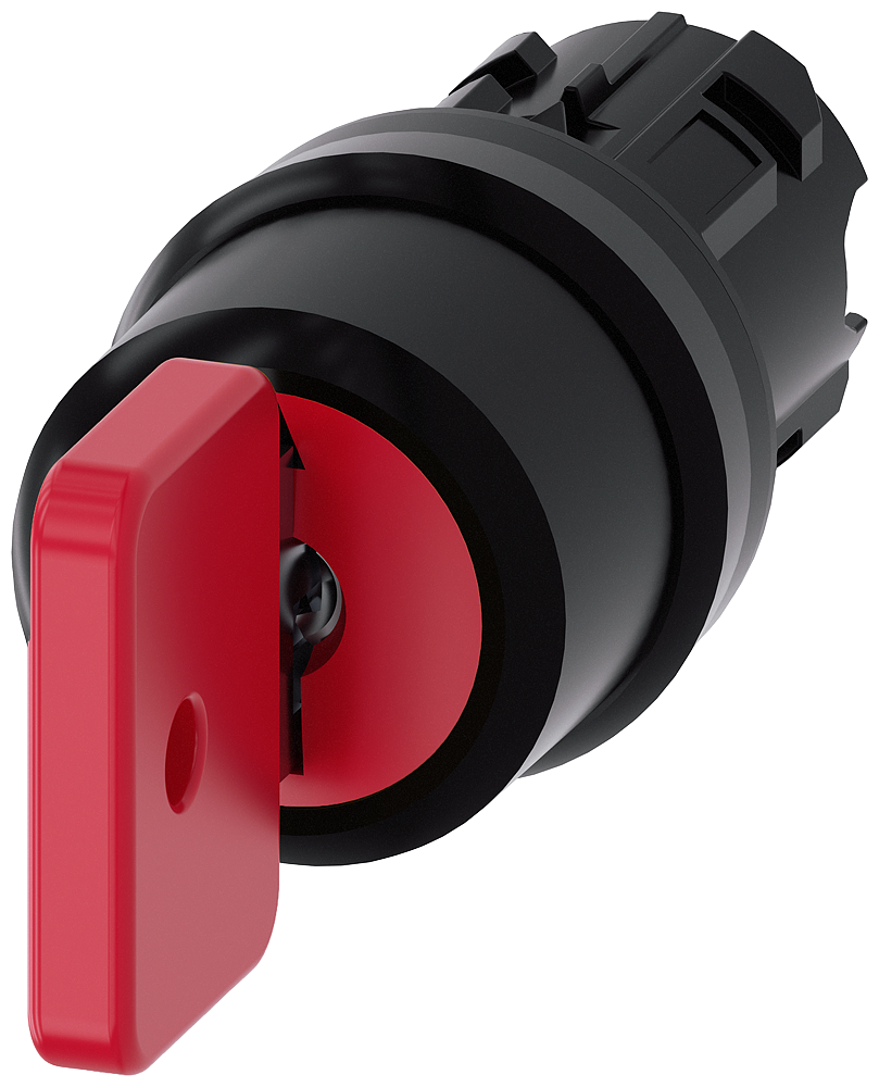 [Imagem do produto INTERRUPTOR DE CHAVE O.M.R, 22MM, REDONDO, PLÁSTICO, VERMELHO, RETIRADA DA CH 3SU10004FL010AA0 SIEMENS]