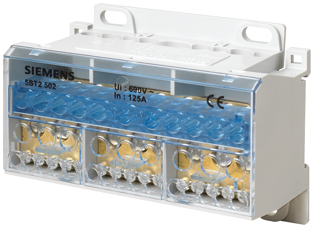 [Imagem BLOCO DISTRIBUIDOR TETRAPOLAR 125A 690V ENTRADA 1X25/35MM² SAÍDA 4X16+7X 5ST2502 SIEMENS]