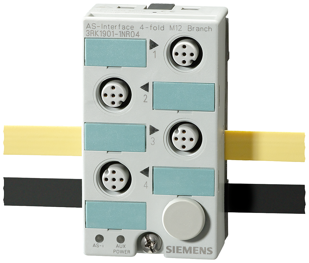 [Imagem do produto MODULO JUNCAO ASI 4X CONEX M12 IP67 3RK19011NR04 SIEMENS]