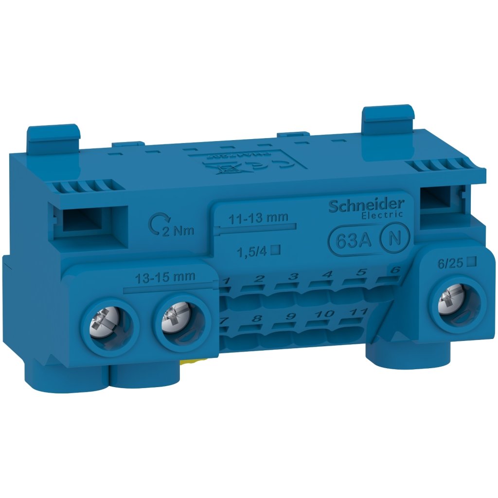 [Imagem do produto NEUTRAL TERMINAL BLOCK LINERGY SCREW AND SCREWLESS TERMINALS 14 HOLES 3X25 MM² + 11X4 MM² WITH JUMPER LGYT1N14 SCHNEIDER]