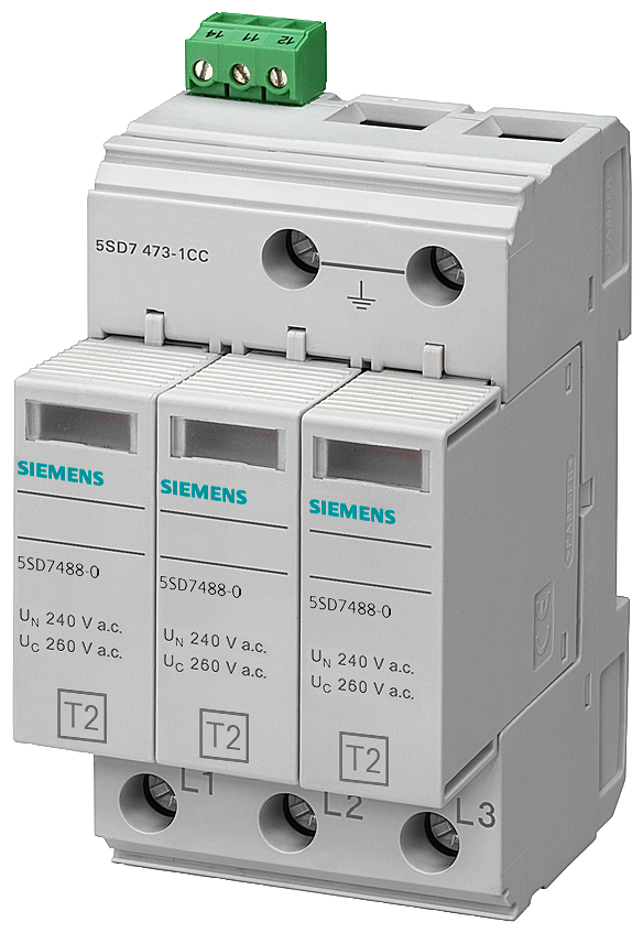 [Imagem PROTETOR CONTRA SURTOS TIPO 2 UC 600V CA MÓDULOS DE PROTEÇÃO ENCAIXÁVEIS DE 3 5SD74731 SIEMENS]