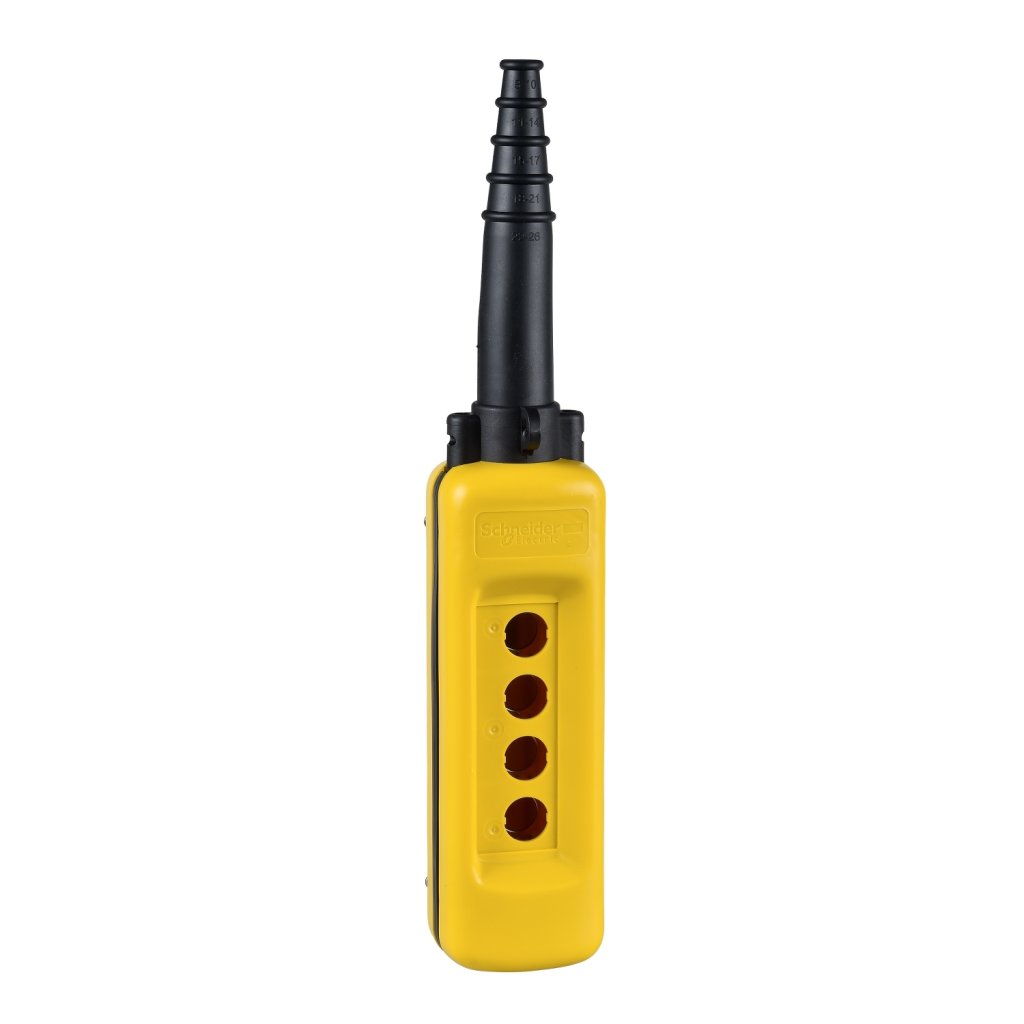 [Imagem do produto BOTOEIRA PENDENTE 4 FUROS Ø22MM VAZIA AMARELA XACA04 SCHNEIDER]