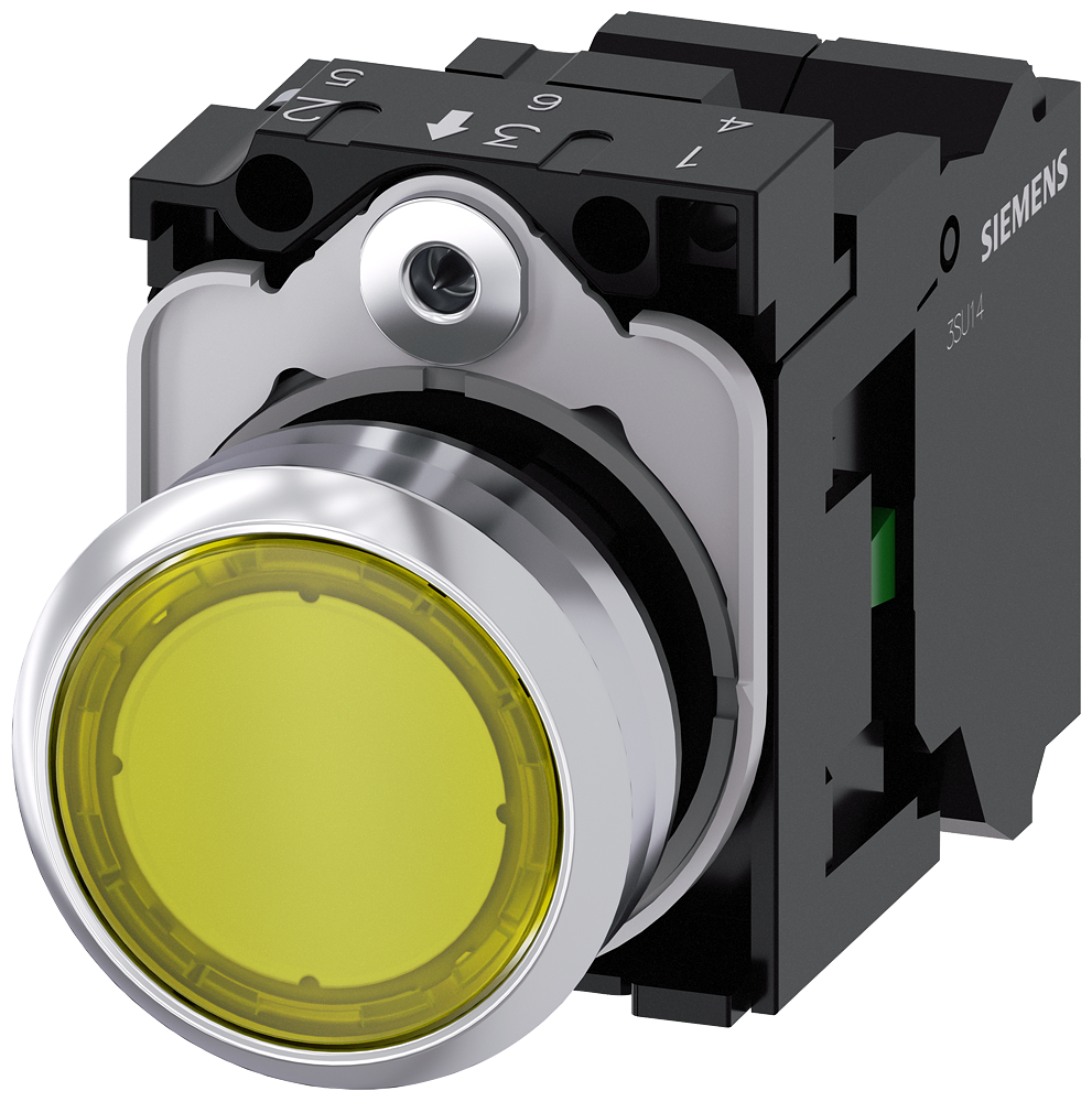 [Imagem BOTÃO DE PRESSÃO ILUMINADO 22MM REDONDO METÁLICO BRILHANTE AMARELO 3SU11520AB303BA0 SIEMENS]