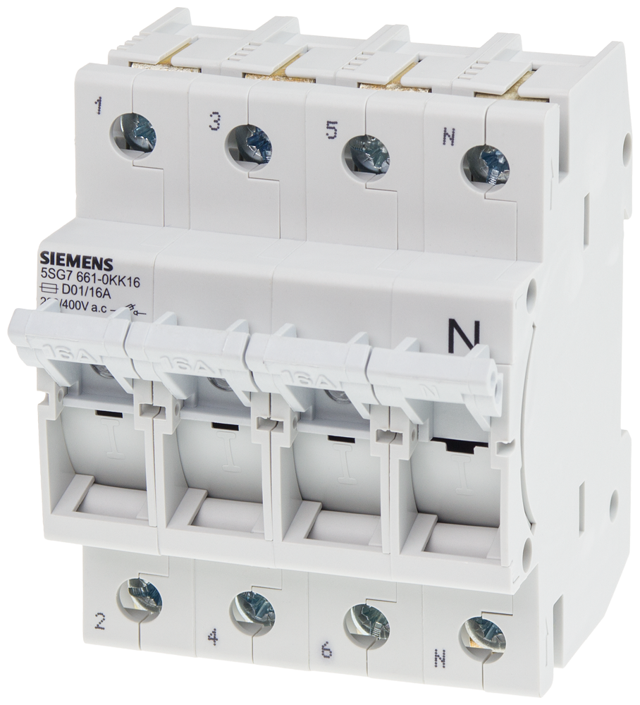 MINIZED INTERRUPTOR SECCIONADOR DE FUSÍVEIS D01 4 POLOS 3P+N IN: 16 A U 5SG76610KK16 SIEMENS