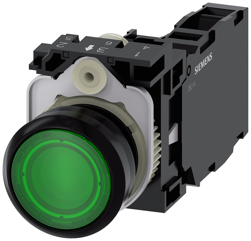 BOTÃO ILUMINADO 22 MM REDONDO PLÁSTICO VERDE BOTÃO DE PRESSÃO PLANO TE 3SU11030AB401FA0-ZY19 SIEMENS