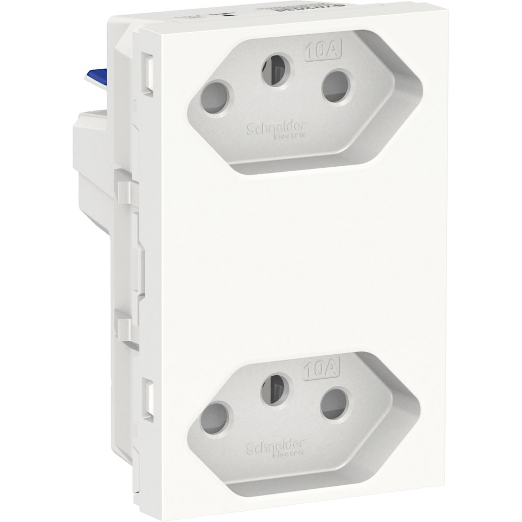 [Imagem MÓDULO TOMADA DUPLEX 2P+T 10A BORNE AUTOMÁTICO 3 MÓDULOS BRANCO ORION S70325104 SCHNEIDER]