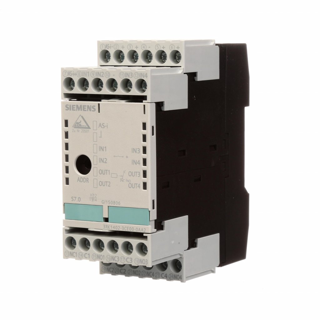 [Imagem do produto MÓDULO COMUNICAÇÃO 4E/4S RELÉ AS-I SLIMLINE 3RK14023CE000AA2 SIEMENS]