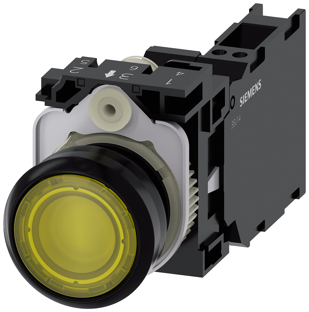 [Imagem do produto BOTAO PLA ILU 24VDC/VCA MOLA 1NA+1NF AM 3SU11020AB303FA0 SIEMENS]