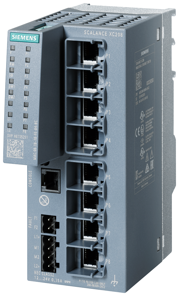 [Imagem SWITCH IE DE CAMADA 2 GERENCIÁVEL SCALANCE XC208 8 PORTAS RJ45 10/100 MBIT/S 6GK52080BA002AC2 SIEMENS]