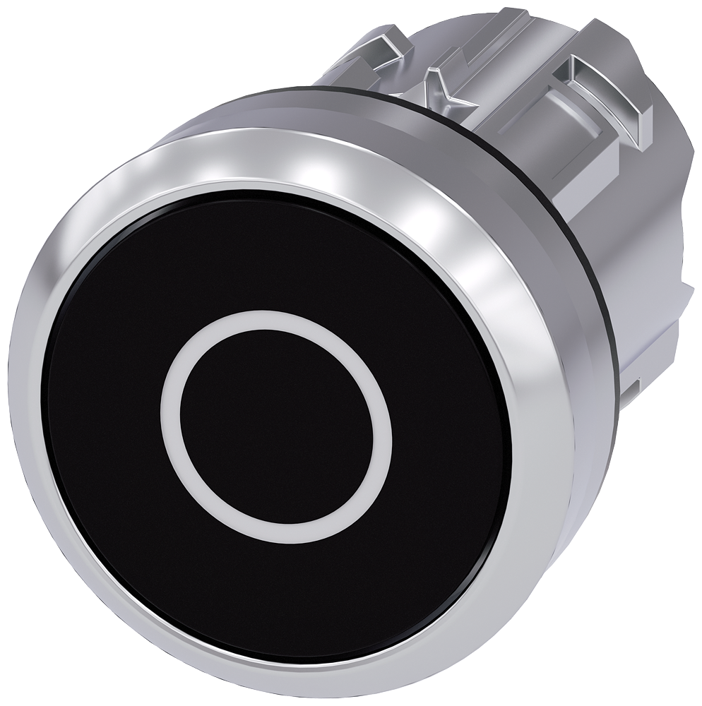 BOTÃO 22 MM REDONDO METAL DE ALTO BRILHO PRETO INSCRIÇÃO: O BOTÃO DE P 3SU10500AB100AD0-ZX90 SIEMENS