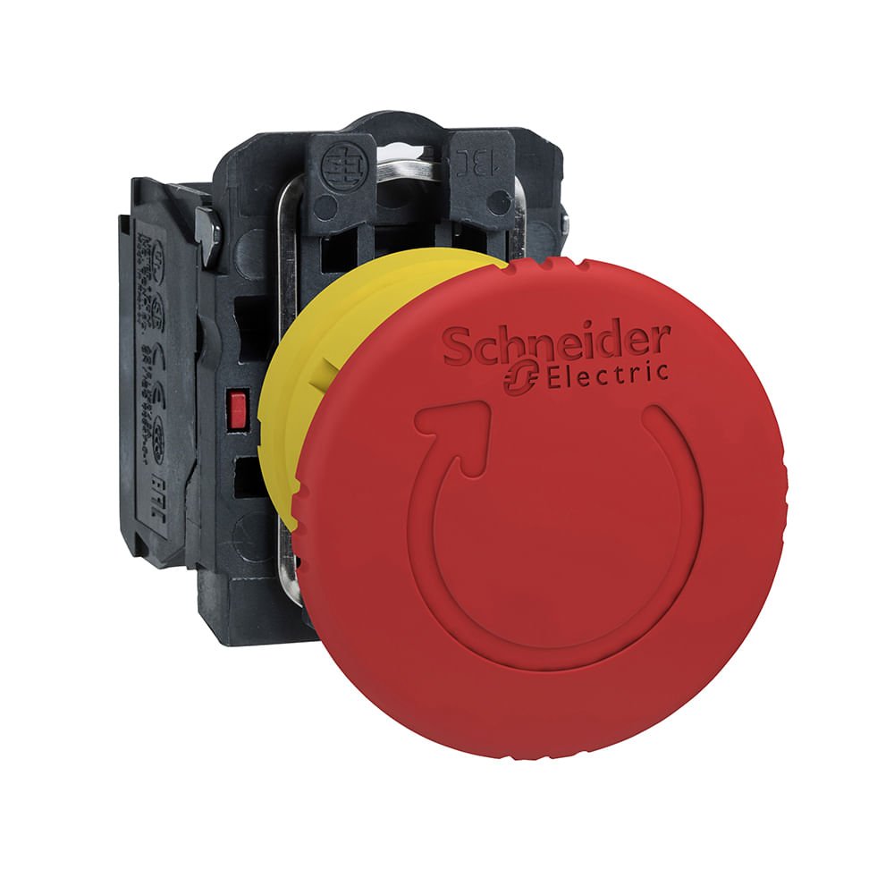 [Imagem BOTÃO Ø22MM PLÁSTICO, EMERGÊNCIA, COGUMELO Ø40MM, VERMELHO, NF XB5AS8442 SCHNEIDER]