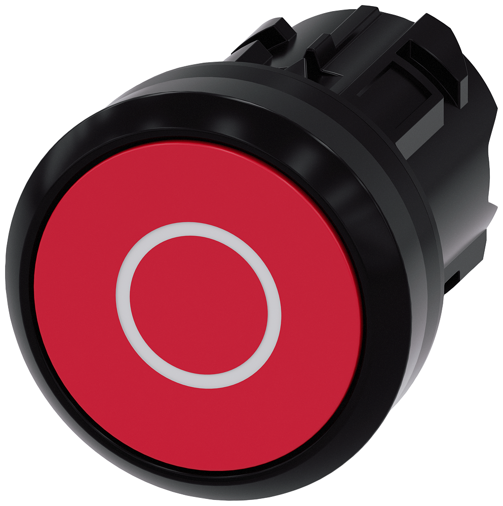 BOTÃO 22 MM REDONDO PLÁSTICO VERMELHO INSCRIÇÃO: O BOTÃO DE PRESSÃO PL 3SU10000AB200AD0-ZX90 SIEMENS
