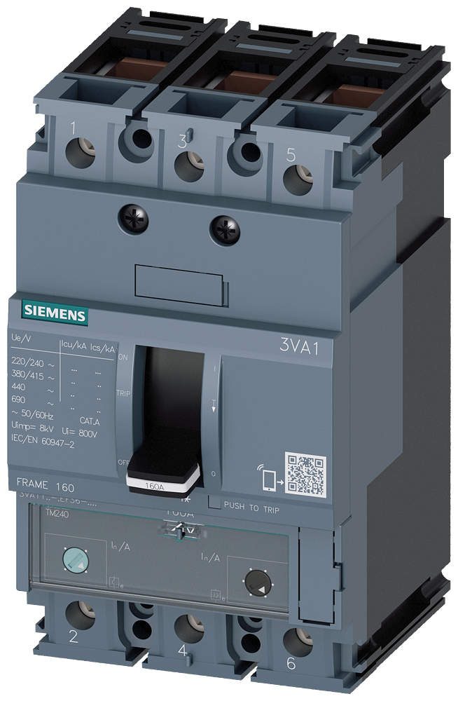 DISJUNTOR IEC FRAME 160 160 A DE 3 POLOS 55 KA TM ATAM LIGAÇÃO DE TER 3VA11165EF360DD0 SIEMENS