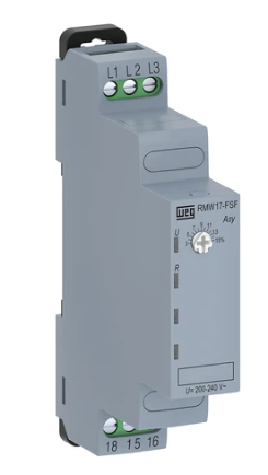 [Imagem RELE SEG MONITORAMENTO FALTA/SEQUENCIA FASE 1NF 380/480V 50/60HZ RMW17FSF01D97 14226365 WEG]