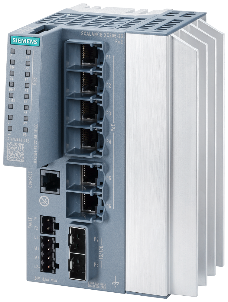 [Imagem SCALANCE XC206-2G POE, SWITCH GERENCIADO CAMADA 2, 6X RJ45 POE, 2X SFP+ 6GK52062RS002AC2 SIEMENS]