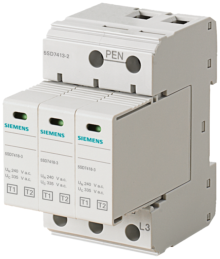 [Imagem PARA-RAIOS T1/T2, UN 240/400V, UC 335V CA, MÓDULOS DE PROTEÇÃO ENCAIXÁVEIS 5SD74132 SIEMENS]