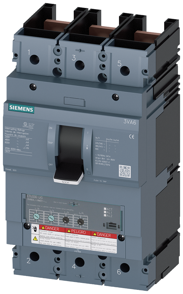 DISJUNTOR UL FRAME 600 600 A DE 3 POLOS 100 KA ETU3 LIG SEM CONEXÃO 3VA64607HM310AA0 SIEMENS