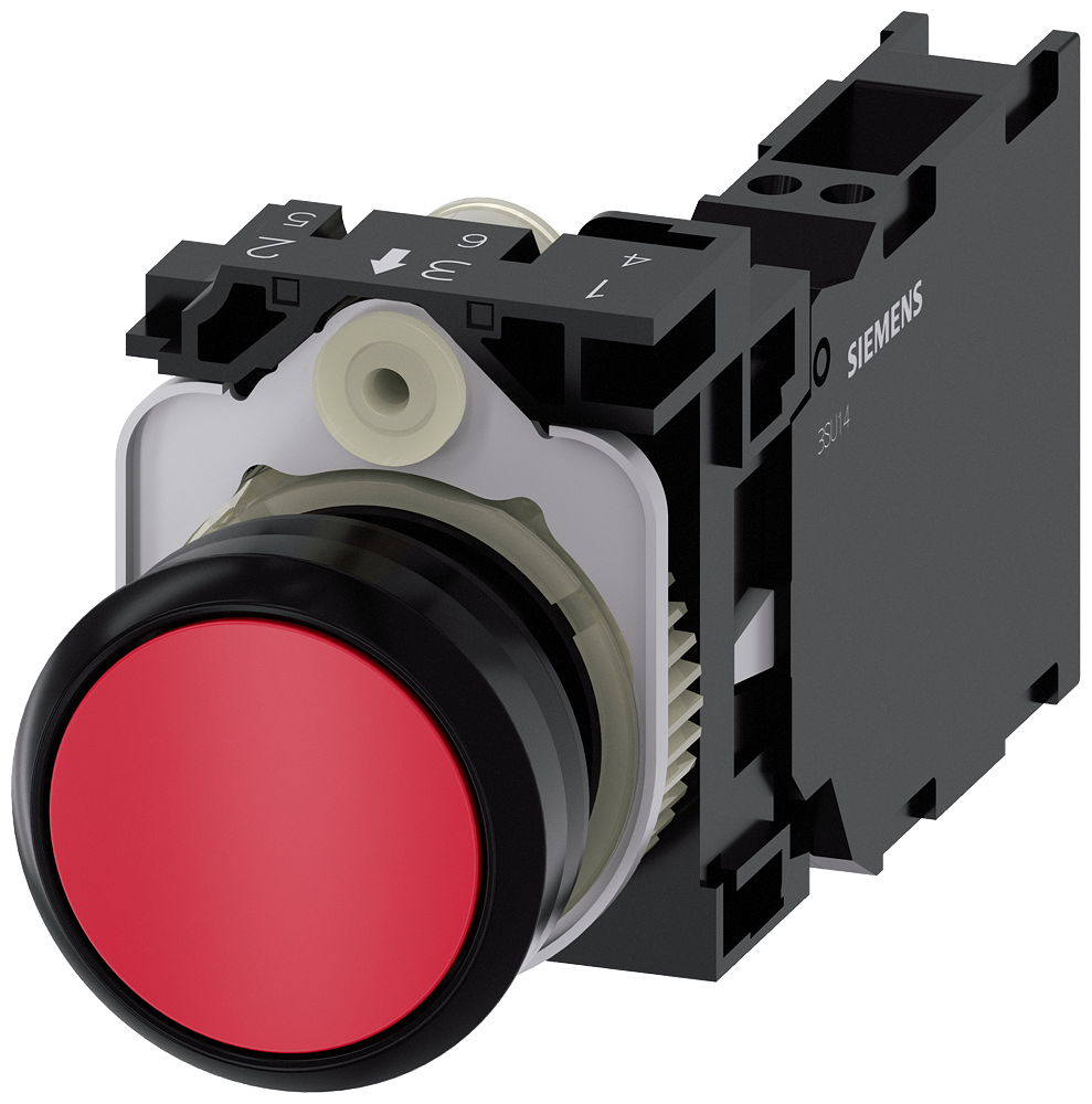 BOTÃO 22 MM REDONDO PLÁSTICO VERMELHO BOTÃO DE PRESSÃO PLANO 3SU11000AB203FA0-ZY13 SIEMENS