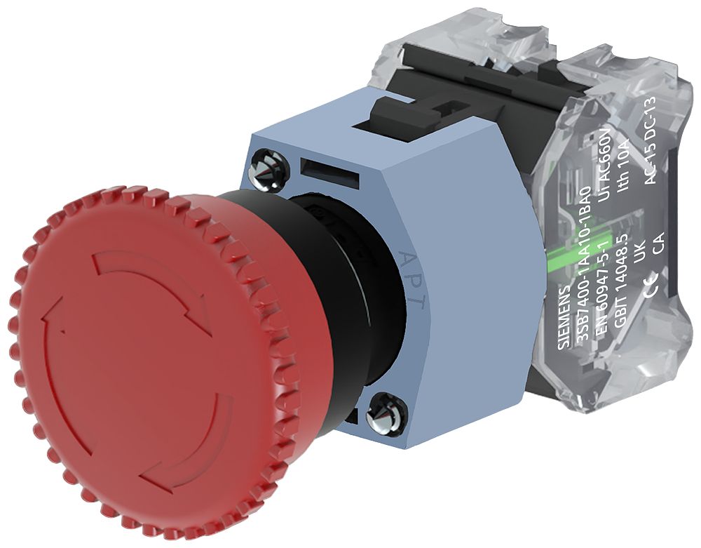 [Imagem do produto BOTAO EMERGENCIA 40MM MET 1NF PUX DES 3SB71301HA201CA0 SIEMENS]